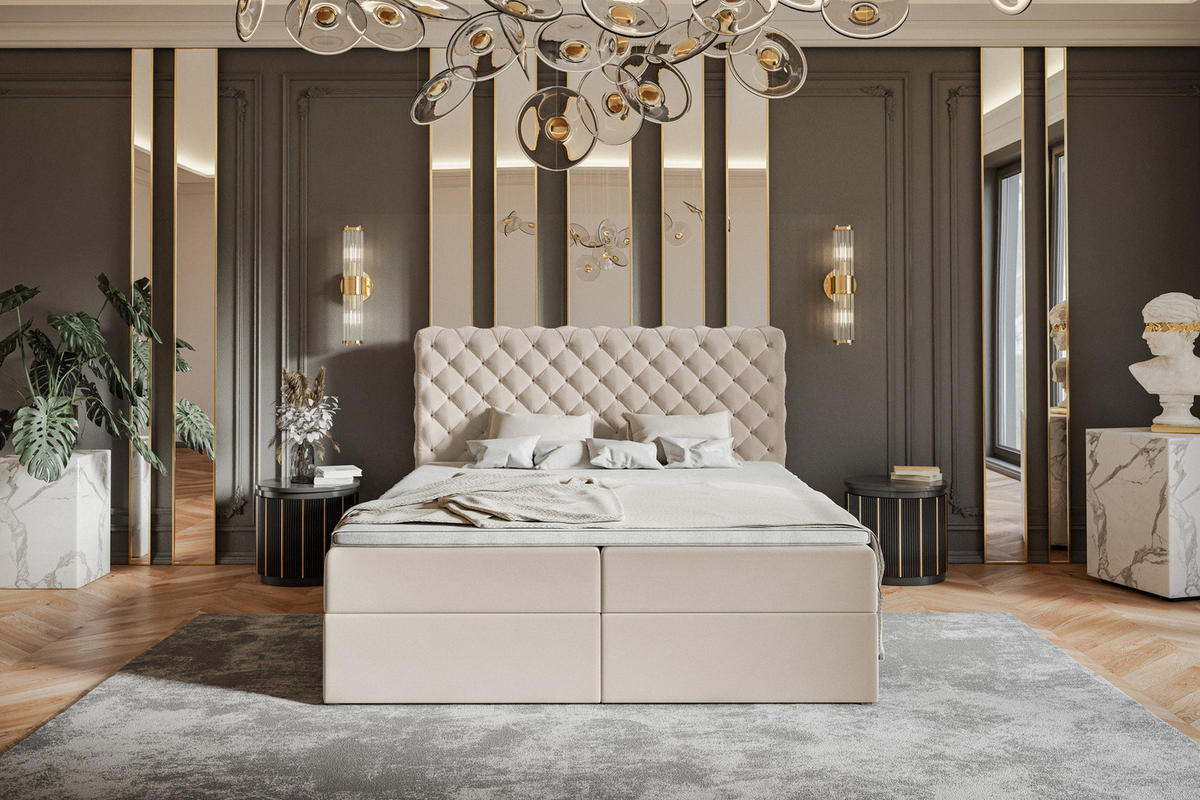 BOXSPRINGBETT 180x200 cm Doro mit Bettkasten, Matratze, Topper, Beige - Beige, Holz/Textil (180/200cm) - Emporius