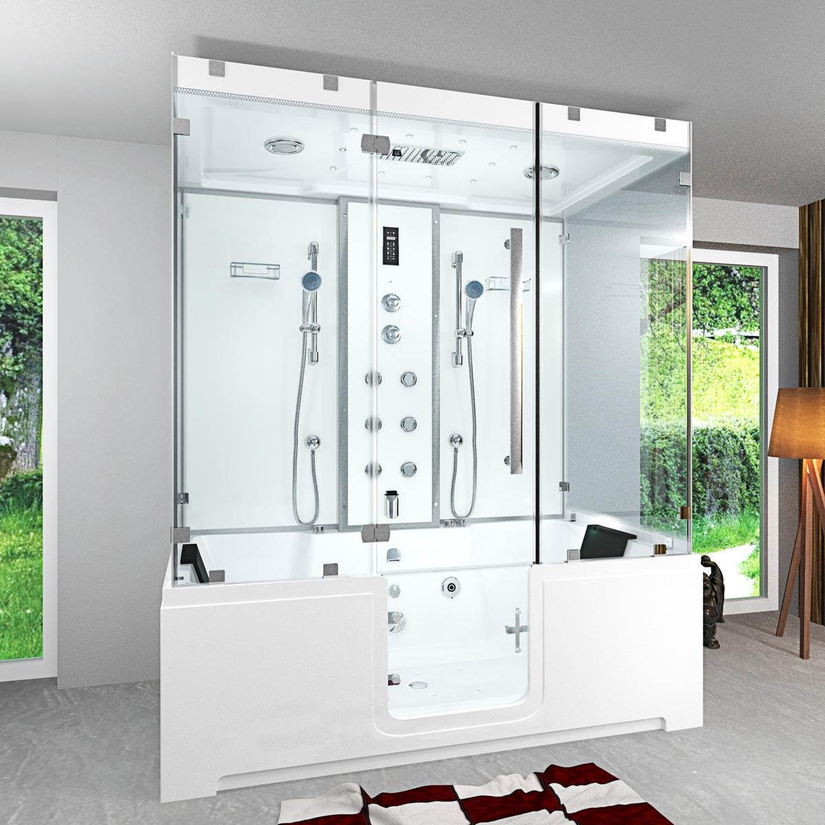 BADEWANNE Dusche K88-WS-EH-B-SC-EA Duschtempel - Weiß, Glas/Kunststoff (100/228/180cm) - AcquaVapore by Sandra Jentho