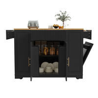 KÜCHENINSEL 120/50/92 cm schwarz aus MDF mit Rollen - Schwarz, Holzwerkstoff (120/92/50cm) - OKWISH