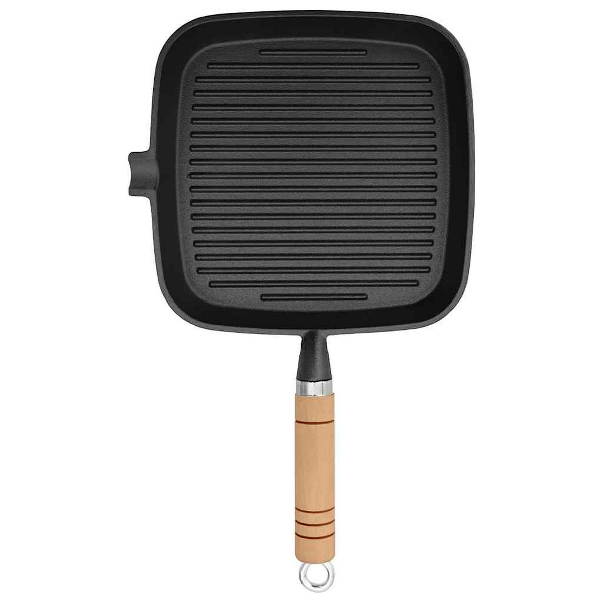 GRILLPFANNE Mit Holzgriff Gusseisen 20/20 Cm - Schwarz, Holz (42/24/3cm) - vidaXL