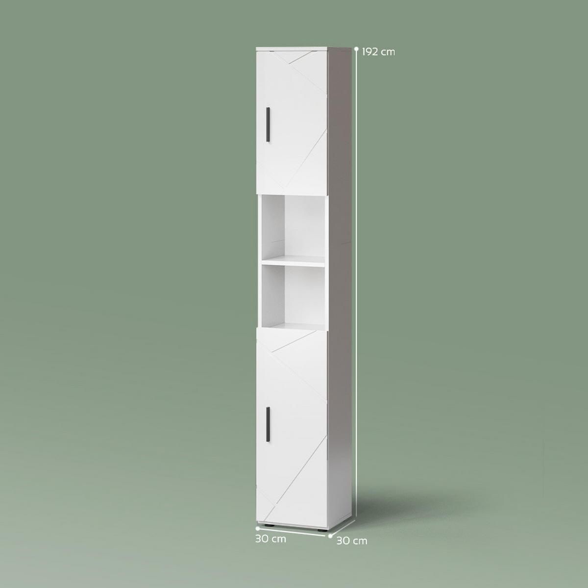 BADSCHRANK Ronco Weiß Hochglanz 30 x 192 cm - Weiß Hochglanz/Weiß, Holzwerkstoff (30/192/30cm) - Livinity®