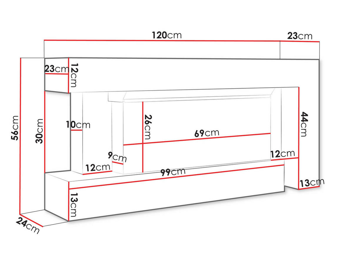 KOMMODE Haga mit Kamin - Weiß, Holzwerkstoff (120/56/24cm) - MIRJAN24