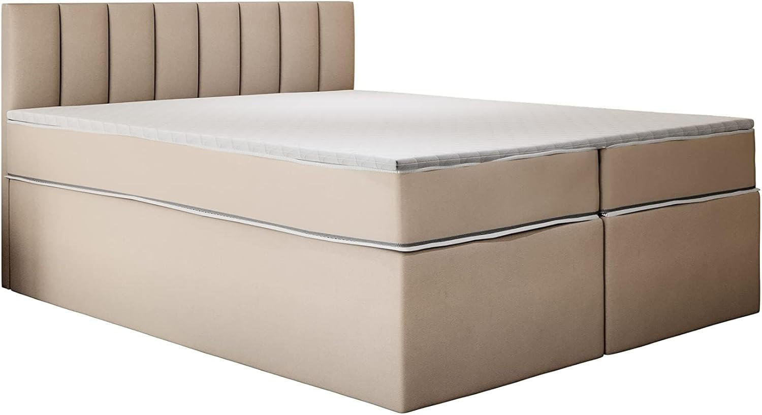 KONTINENTALBETT 200x220 cm mit Taschenmatratze, MIAMI, Visco Topper 5 cm, Beige - Beige, Kunststoff (200/220cm) - Trada