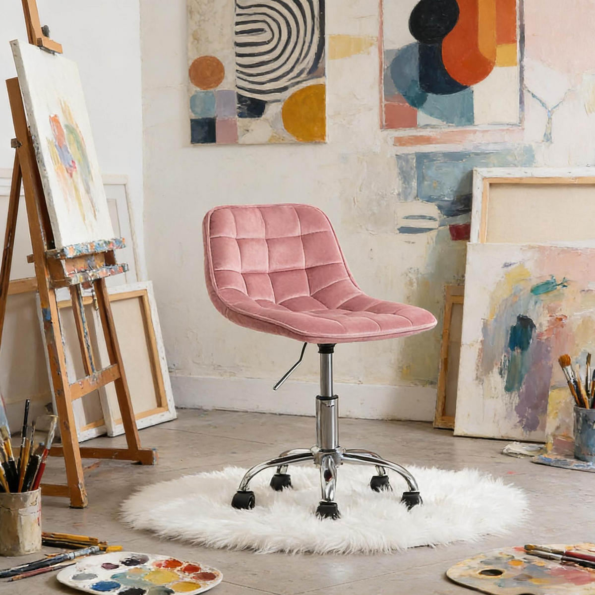 BÜROSTUHL drehbar höhenverstellbar Samt Pink - Pink, Metall (43/67.5/43cm) - Meubliv