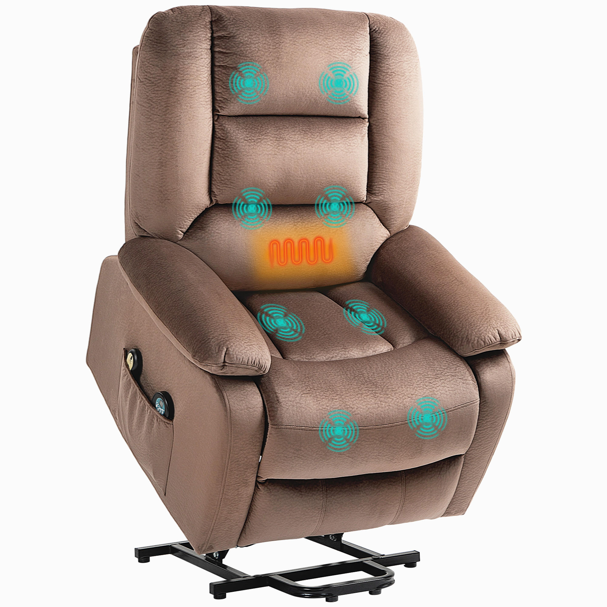 MASSAGESESSEL DE-06409 45° Lift, 135° neigbar, 8 Massagepunkte Braun - Braun, Textil/Metall (93/110/90cm) - ComfortXL