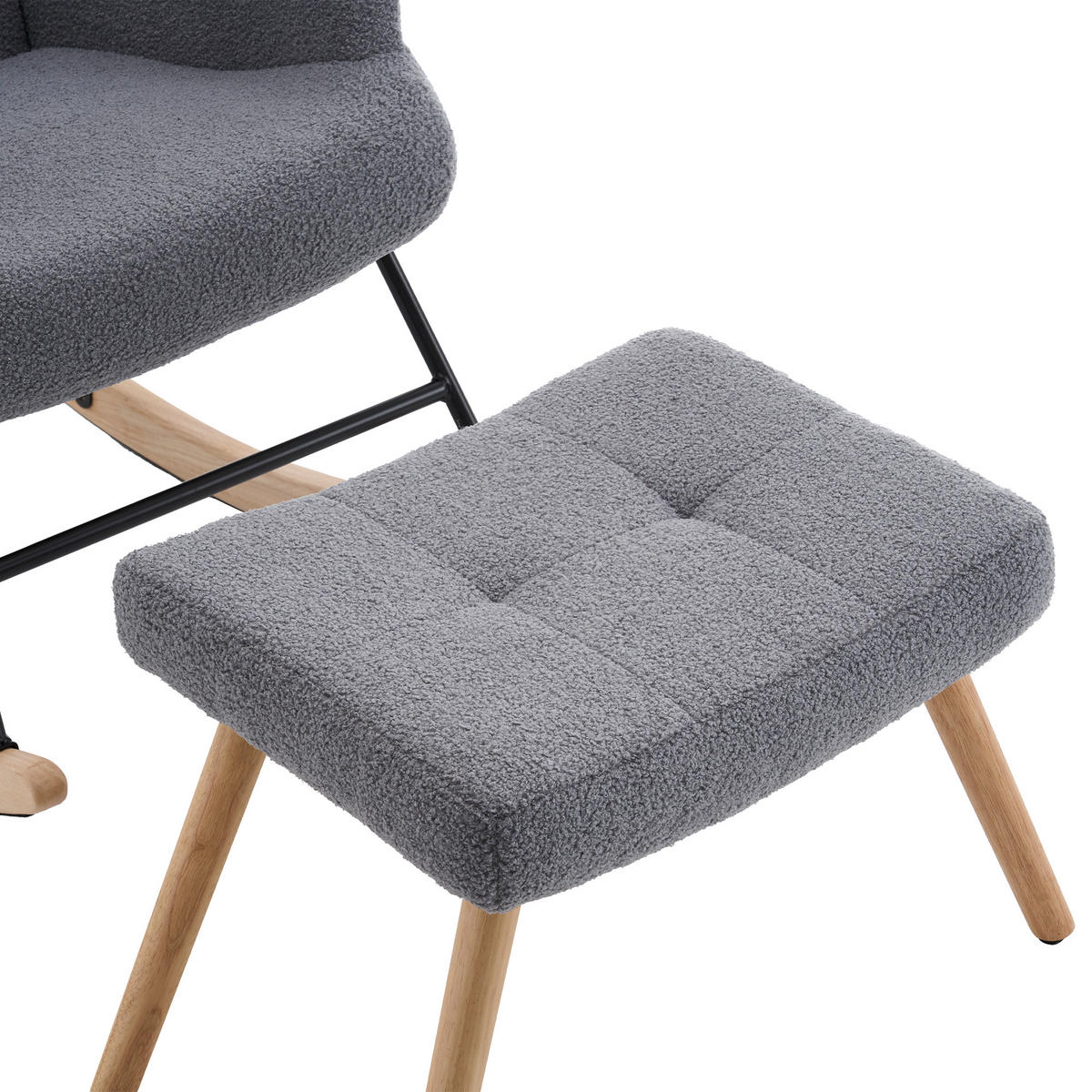 SCHAUKELSTUHL wohnzimmer mit hocker und verdicktem Sitzkissen ,Bodenschutzleiste, grau - Grau, Holzwerkstoff/Textil (68/91/88cm) - STILVORA