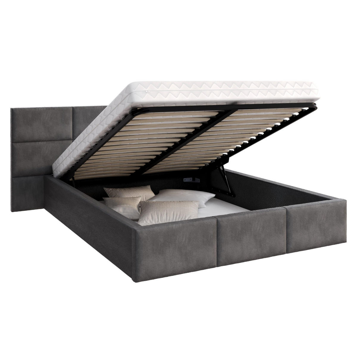 POLSTERBETT DORIS graphit - Birkefarben/Graphitfarben, Holzwerkstoff/Metall (90/200cm) - FDM