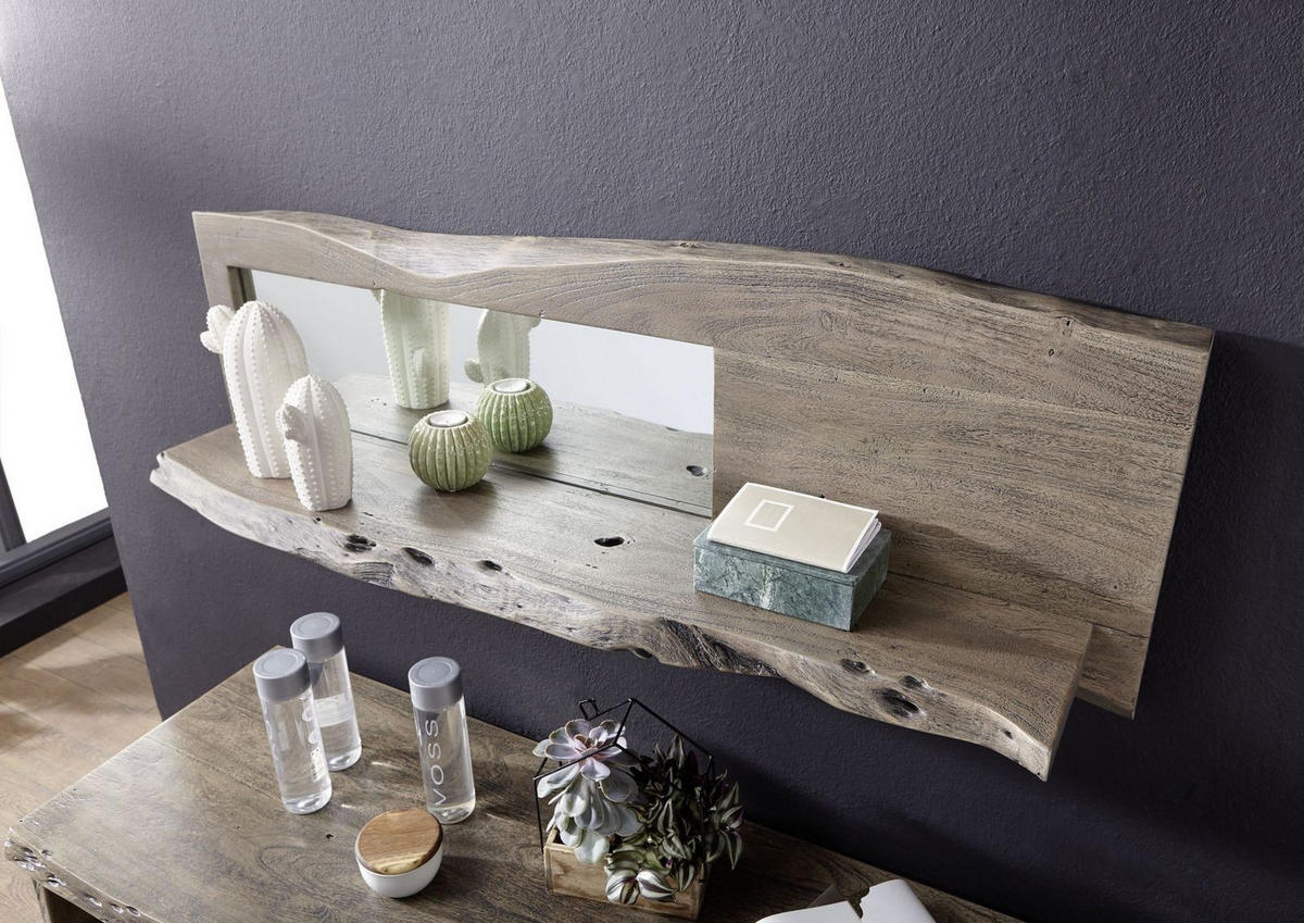 WANDREGAL Akazie 121x22x38 grau lackiert PURE ACACIA #905 - Grau, Holz (121/38/22cm) - Massivmoebel24