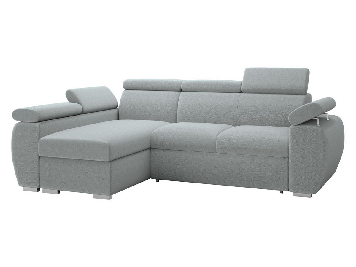 ECKSOFA Boston Mini, Seite: Links - LC+2R - Chromfarben/Blaugrau, Holz/Textil (255/170cm) - MIRJAN24