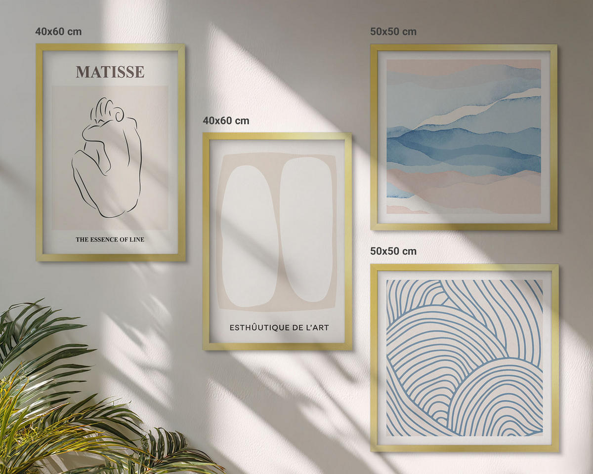 WANDBILDER 4er Set - 50x50 cm & 40x60 cm Goldrahmen - Matisses abstrakte Formen - Goldfarben, Kunststoff (50/50cm) - ArtPrintCave