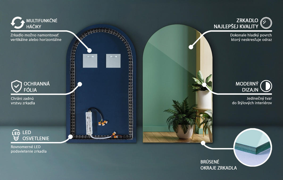 LED SPIEGEL 60 x 100 cm Unregelmäßige Form Neutralweiß 4000K - Hellblau, Glas (60/100/0.4cm) - TULUP