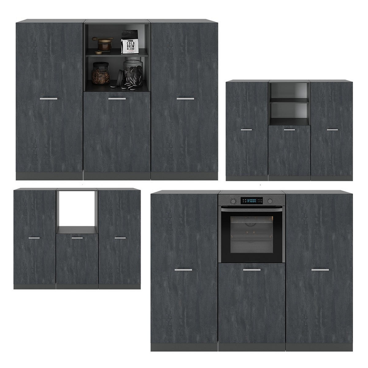 KÜCHENBLOCK R-Line Schwarz Beton/Anthrazit 180 cm ohne Arbeitsplatte - Anthrazit/Schwarz, Holzwerkstoff (180/143/46cm) - Vicco