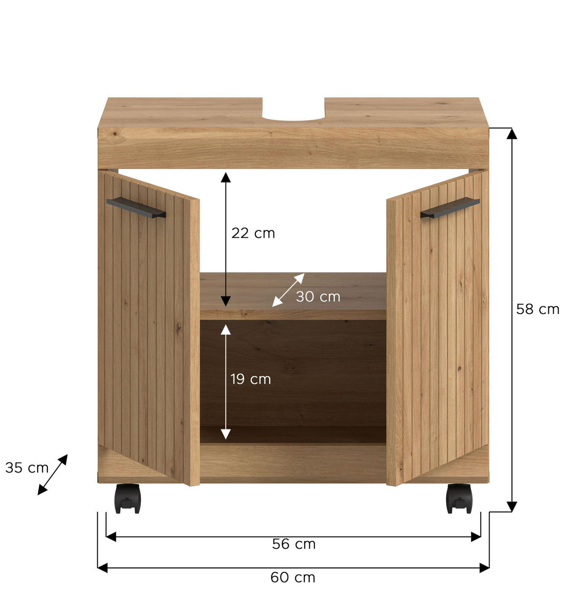 WASCHBECKENUNTERSCHRANK auf Rollen SCOUT (B/H/T: ca. 60/60/34 cm) in Artisan Eiche Nachbildung/Artisan Eiche Nachbildung - Eiche Artisan, Holzwerkstoff (60/60/34cm)