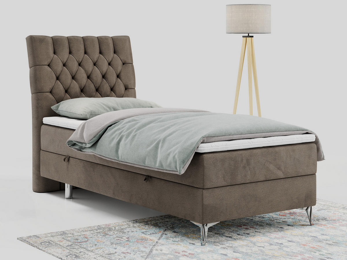 BOXBETT MILEN 90/200 Braun Velvet - H3 - Links Seite - Braun, Holz/Textil (90/200cm) - MKS