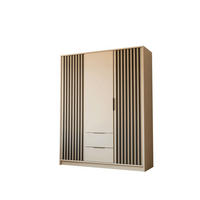KLEIDERSCHRANK NELA, dreitürig mit Lamellen, 155 cm, Kaschmir/Schwarz - Kaschmir, Holzwerkstoff (155/200/51cm) - Lookway