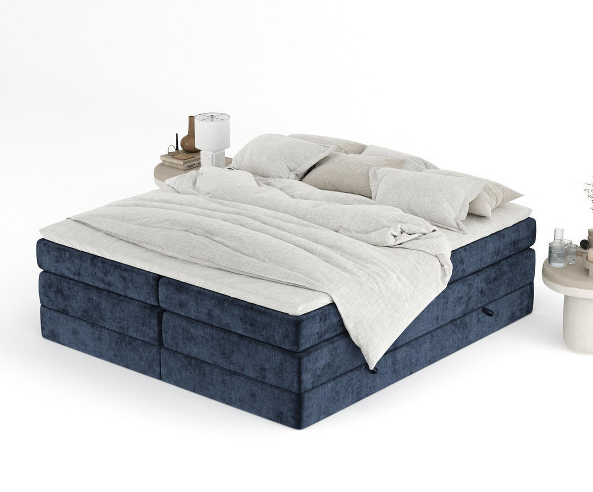 BOXSPRINGBETT Juniper Marineblau 140/200 cm - Schwarz/Dunkelblau, Holz/Holzwerkstoff (140/200cm) - Maison de Reve