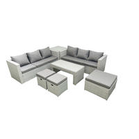 GARTENSOFA hohe Rückenlehne Polyrattan Hellgrau-Mix 9-Sitzer - Hellgrau/Grau, Glas/Kunststoff - Fimous