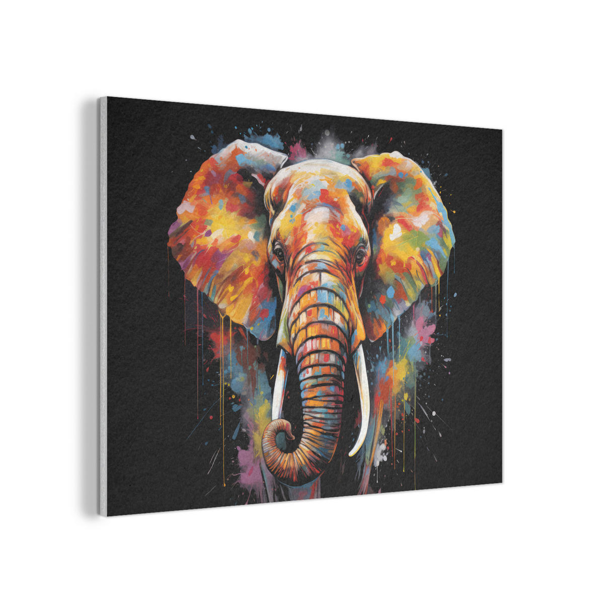 AKUSTIKPANEEL Elefant - Graffiti - Schwarz - Tiere - Farben 80x60 cm - Schwarz, Textil (80/0.9/60cm) - MuchoWow
