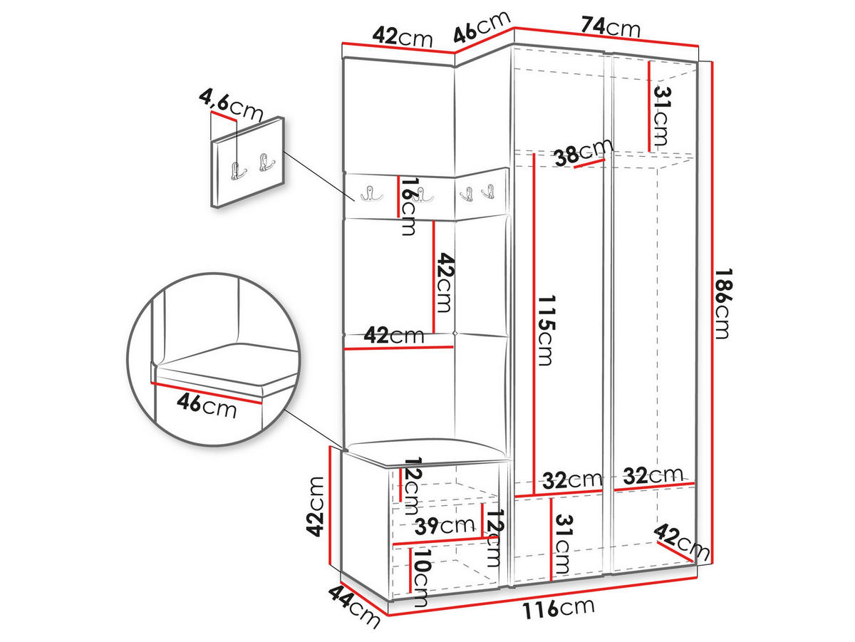 GARDEROBEN-SET Orion XXVI - Kaschmir/Blau, Holzwerkstoff/Kunststoff (116/186/46cm) - MIRJAN24