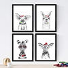 POSTER Set mit 4 „Tiere mit roten Accessoires“ A4 Rahmenlos - Klar, Papier (29.7/3cm) - Nacnic
