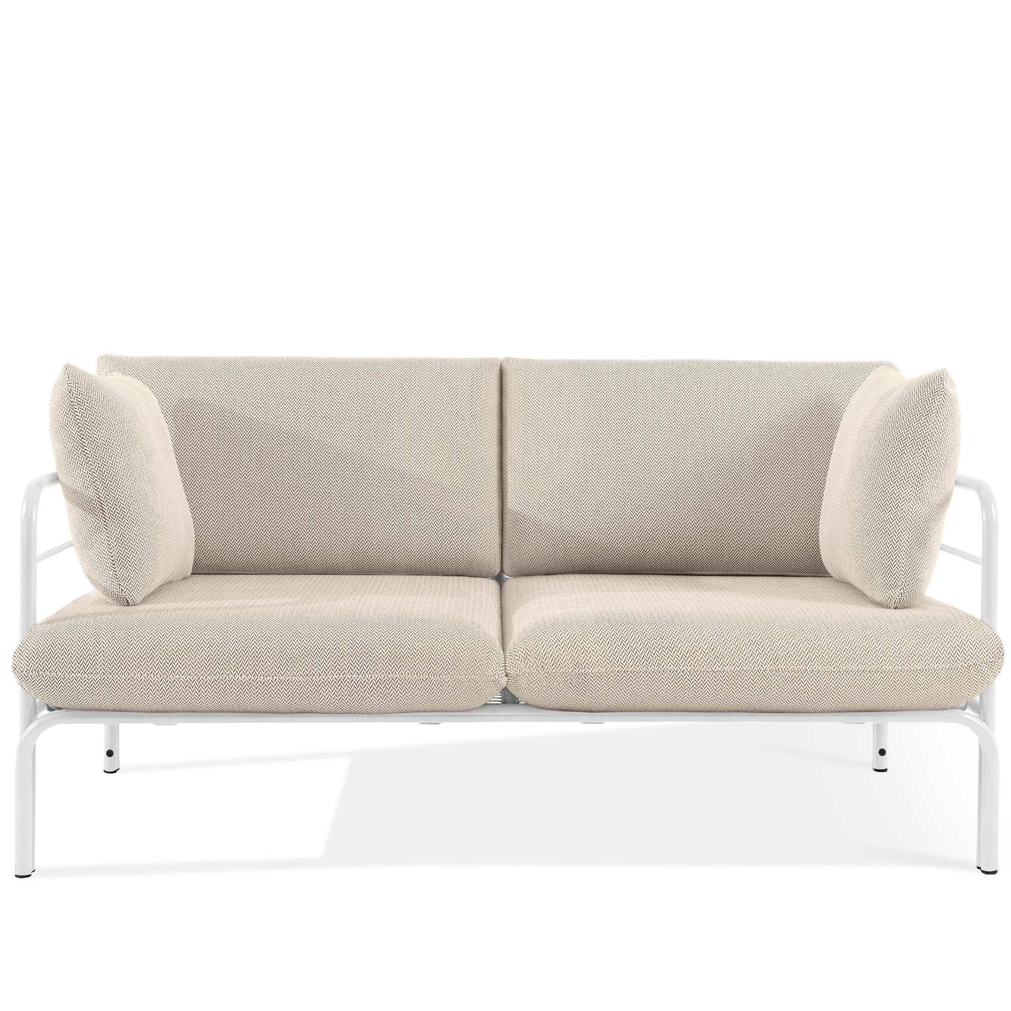 GARTENSOFA RAMBE 2-Personen mit Kissen, Weiß - Beige/Weiß, Textil/Metall (150/80/80cm) - KONSIMO®