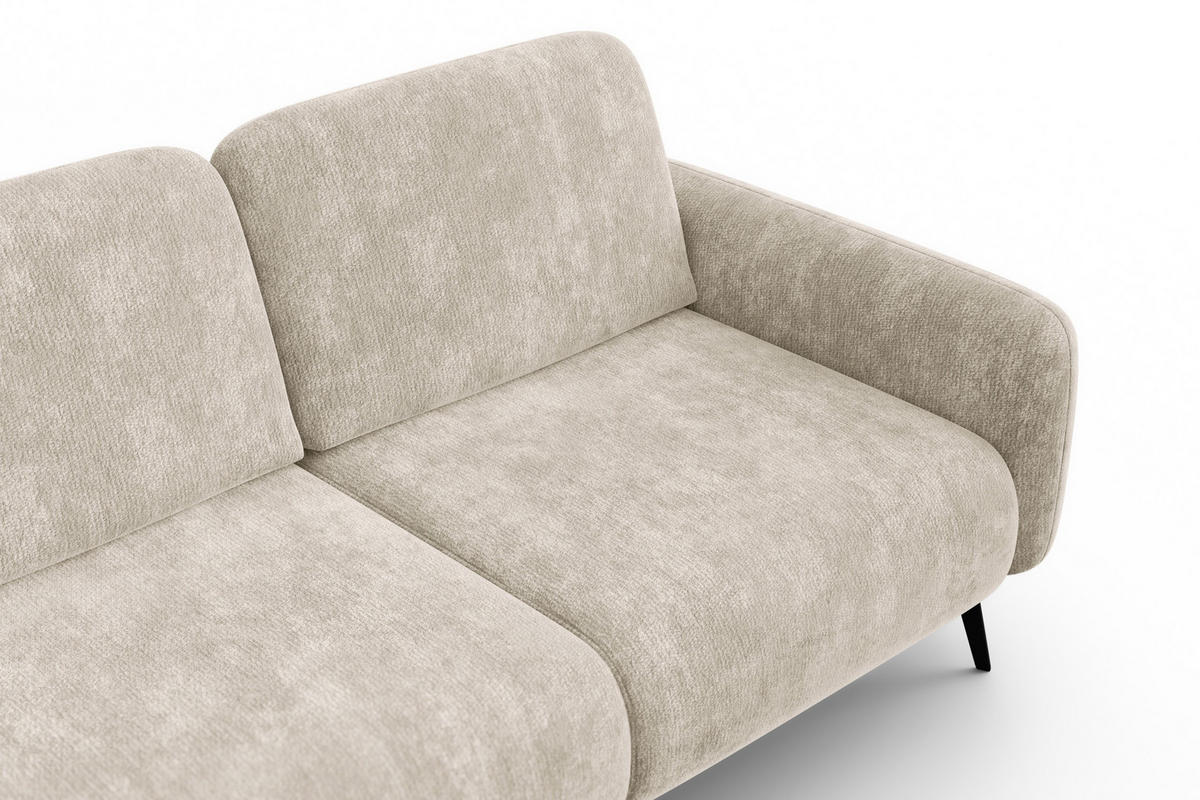 ECKSOFA FEBE 4-Sitzer LINKS, cremefarbener Chenille-Stoff - Creme/Schwarz, Holz/Textil (264/157cm) - Wozimo