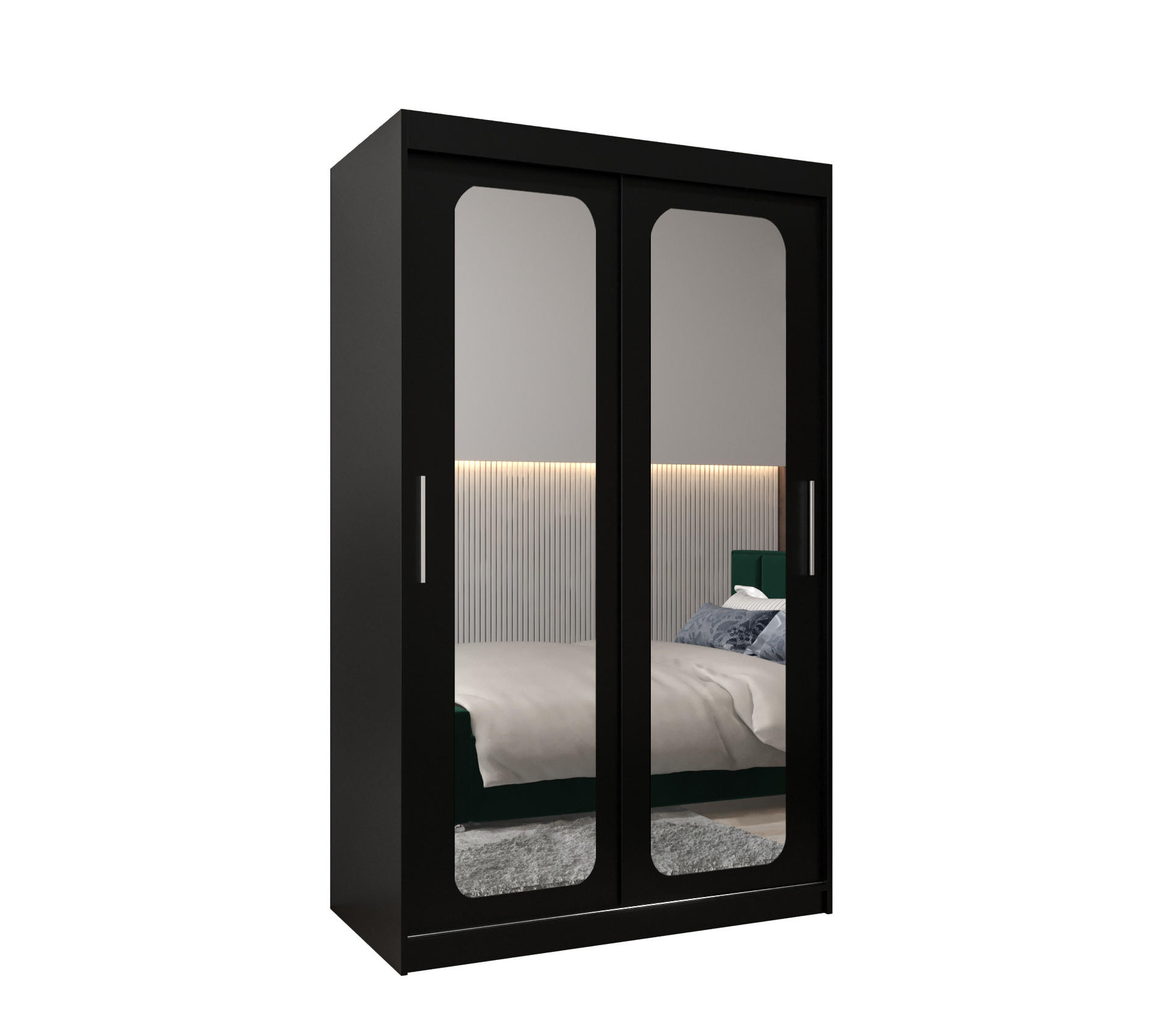 SCHWEBETÜRENSCHRANK 200/120/62 2-türig - Silberfarben/Schwarz, Holz/Kunststoff (120/200/62cm) - MÖBEL KRYSPOL