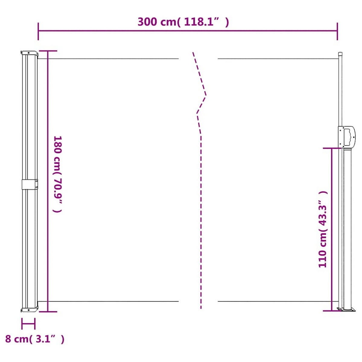 SEITENMARKISE Ausziehbar Braun 180/300 Cm - Braun, Textil (180/300cm) - vidaXL