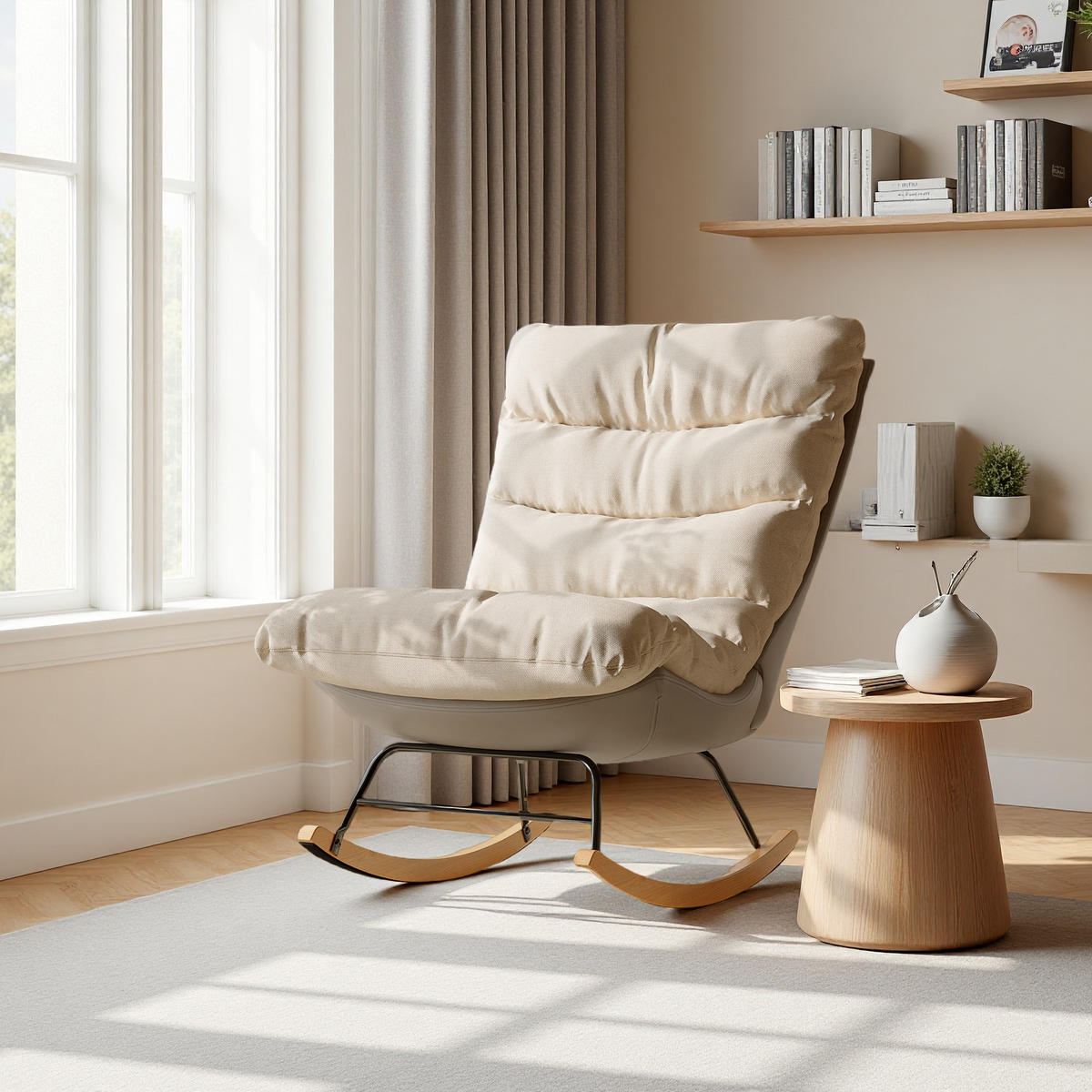 SCHAUKELSTUHL stoffmix leinen komfort modern - Beige, Holzwerkstoff (72/93/82cm) - SHOPENTRA
