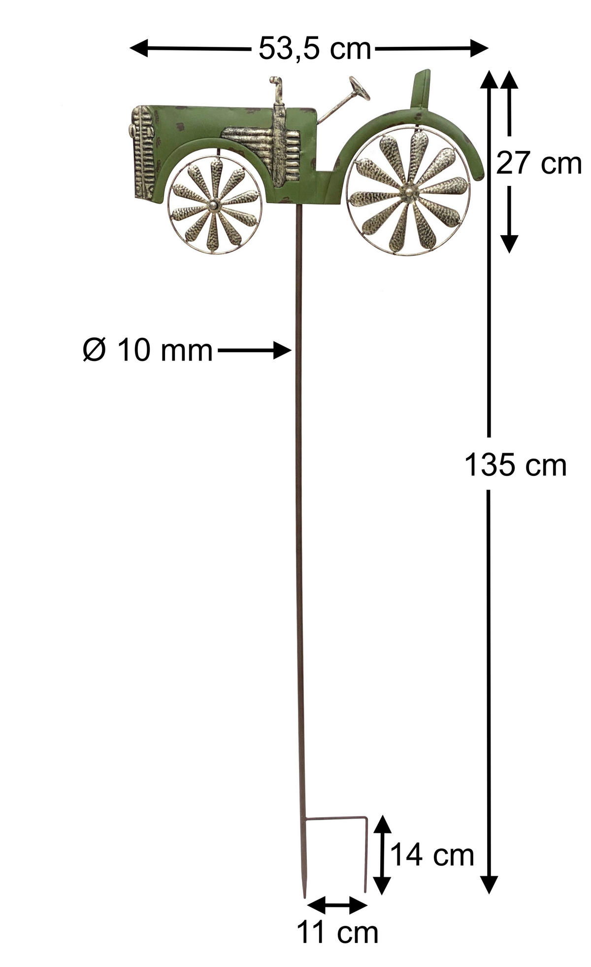 GARTENSTECKER Metall Grün Traktor XL 135 cm - Grün, Metall (53.5/135/4.5cm) - DanDiBo