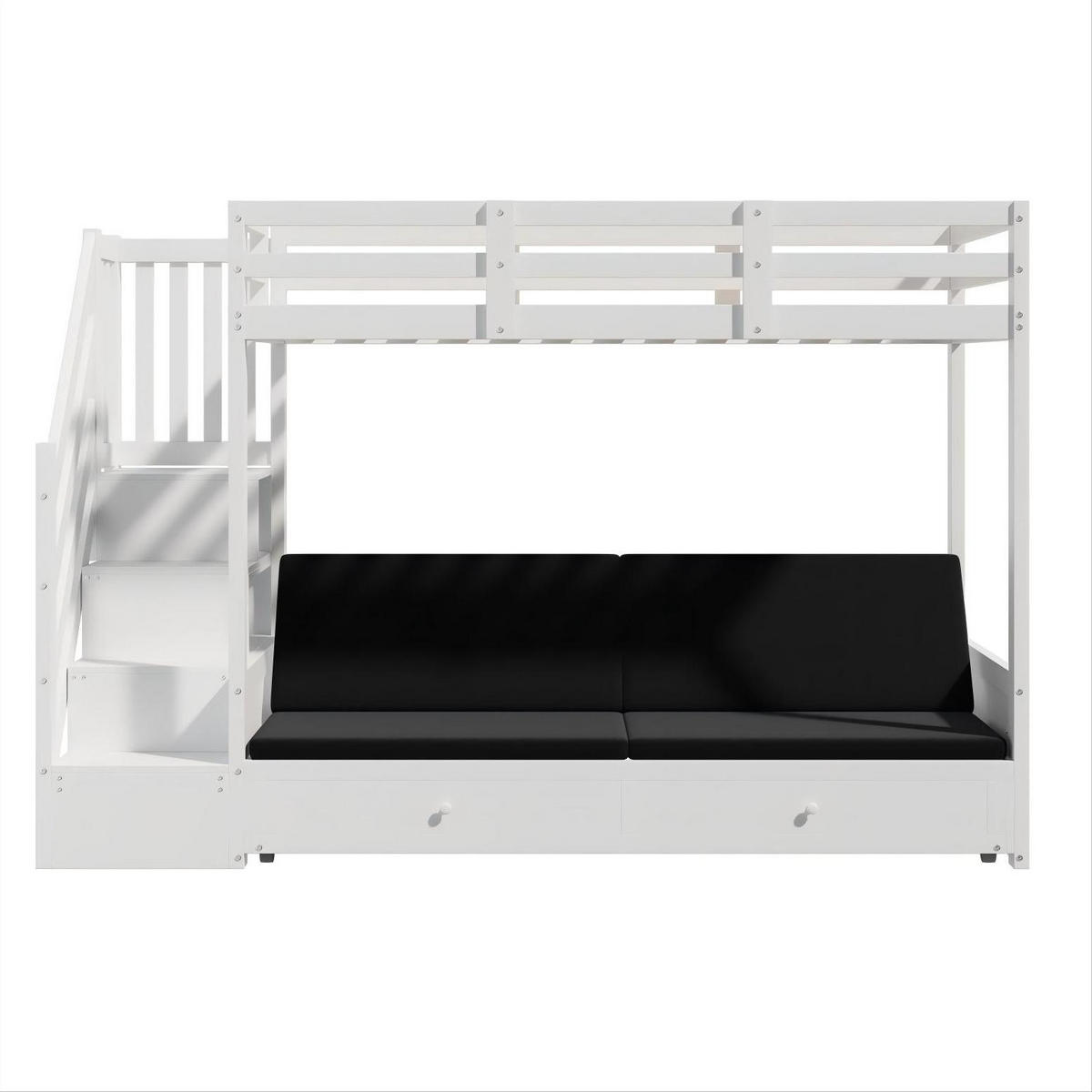 ETAGENBETT 90/200 cm mit Sofa, Treppenschrank und 2 Schubladen, Weiß - Weiß, Holzwerkstoff (90/200cm) - Redom