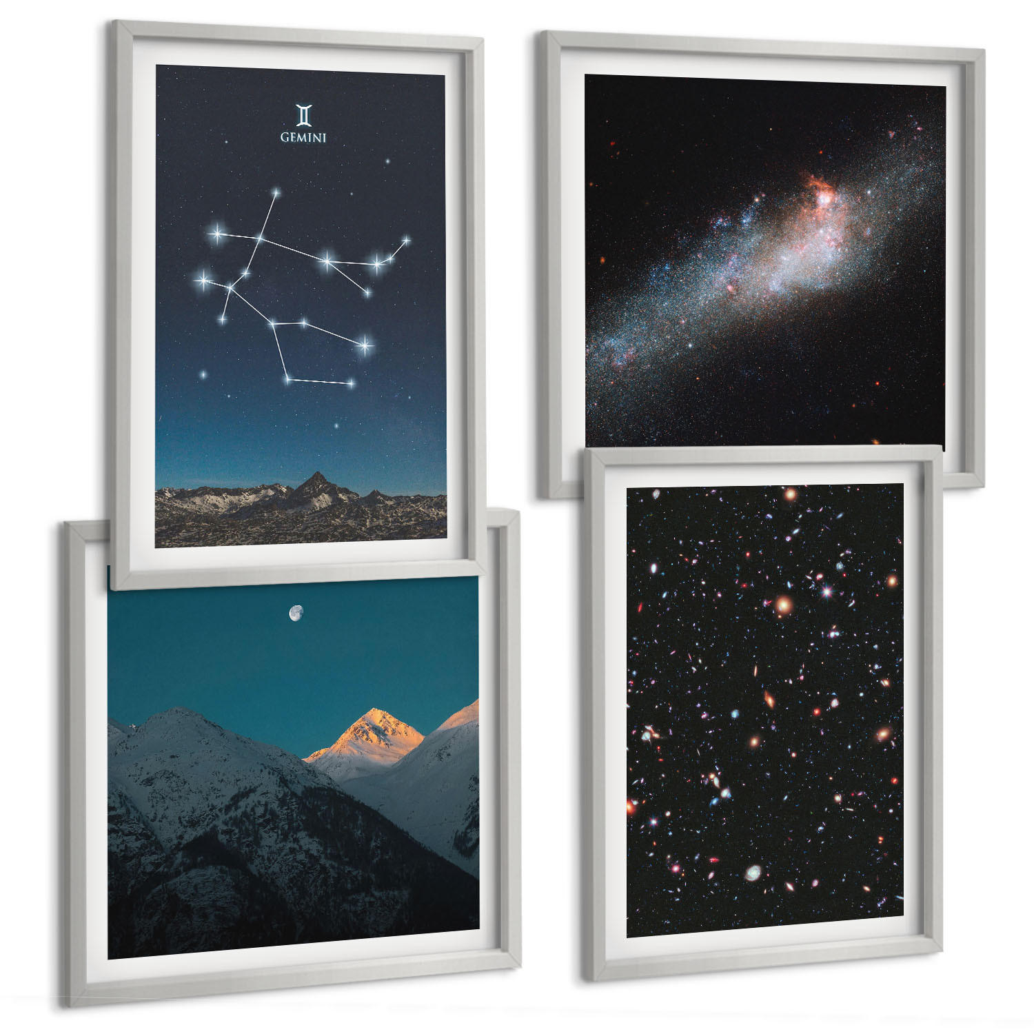BILDER SET 4er Set - 50x50 cm & 40x60 cm Silberner Rahmen - Sterne der Zwillingsgalaxie - Silberfarben, Kunststoff (50/50cm) - TULUP