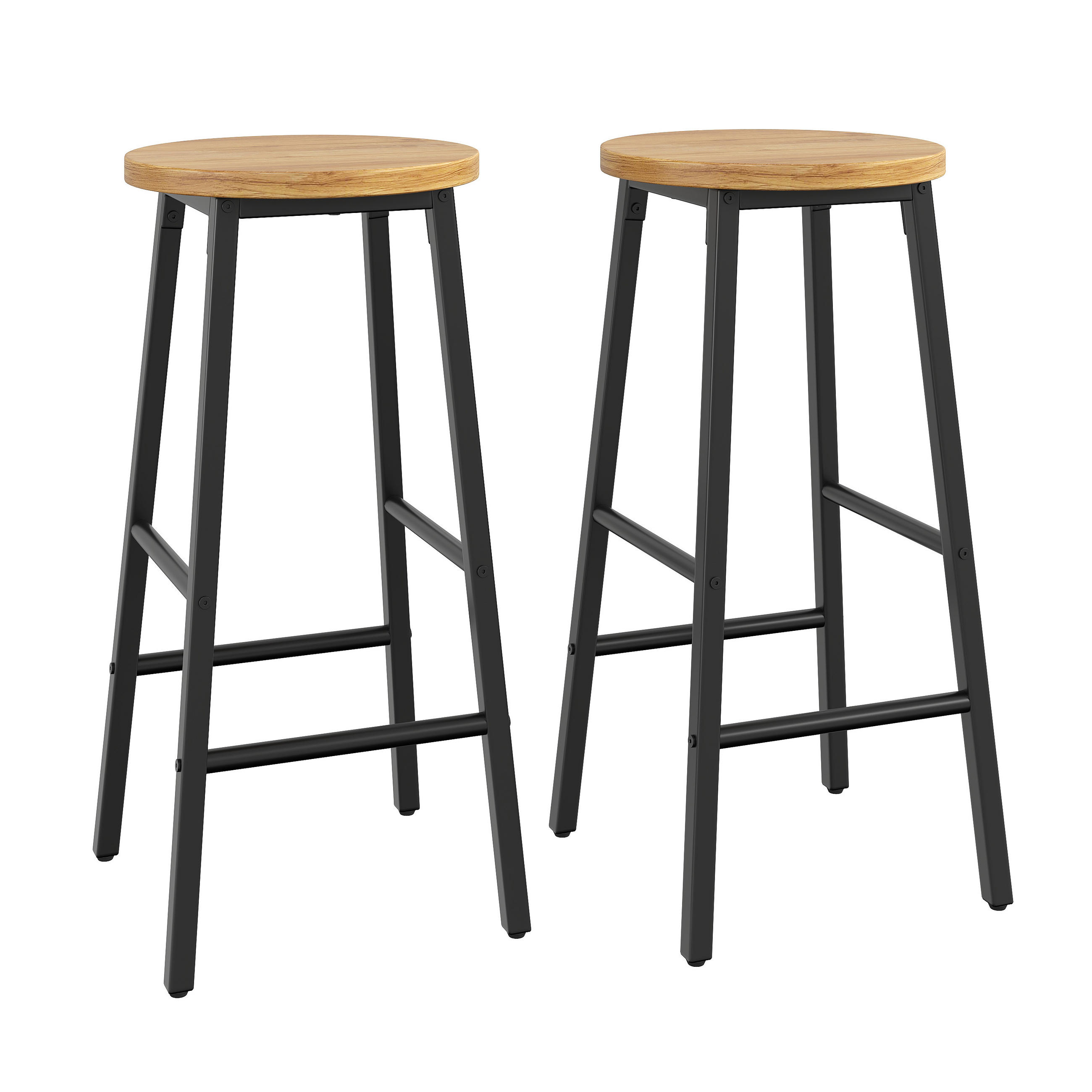 BARHOCKER 2er Set 63cm Holzoptik Sitz Schwarz Metall - Schwarz, Metall (30/63/30cm) - FLIEKS