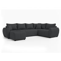 WOHNLANDSCHAFT Malatya U Form MAX Dunkelgrau 311/145/82 cm mit Schlaffunktion - Dunkelgrau/Schwarz, Kunststoff/Textil (208/82/303cm) - AX Living