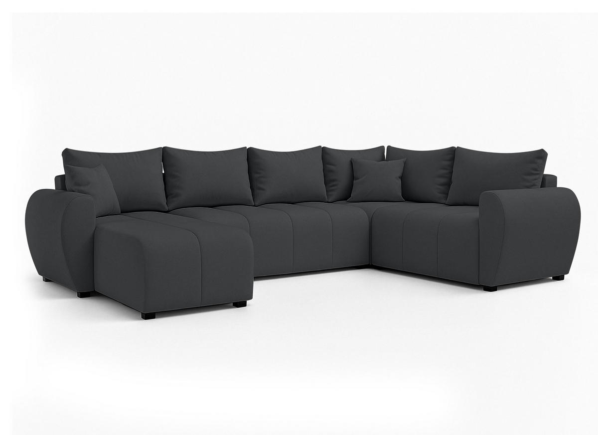 WOHNLANDSCHAFT Malatya U Form MAX Dunkelgrau 311/145/82 cm mit Schlaffunktion - Dunkelgrau/Schwarz, Kunststoff/Textil (208/82/303cm) - AX Living