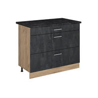 KÜCHENUNTERSCHRANK R-Line, Schwarz Beton/Goldkraft Eiche, 100 cm Arbeitsplatte Anthrazit - Eichefarben/Schwarz, Holzwerkstoff (100/81.6/60cm) - Vicco