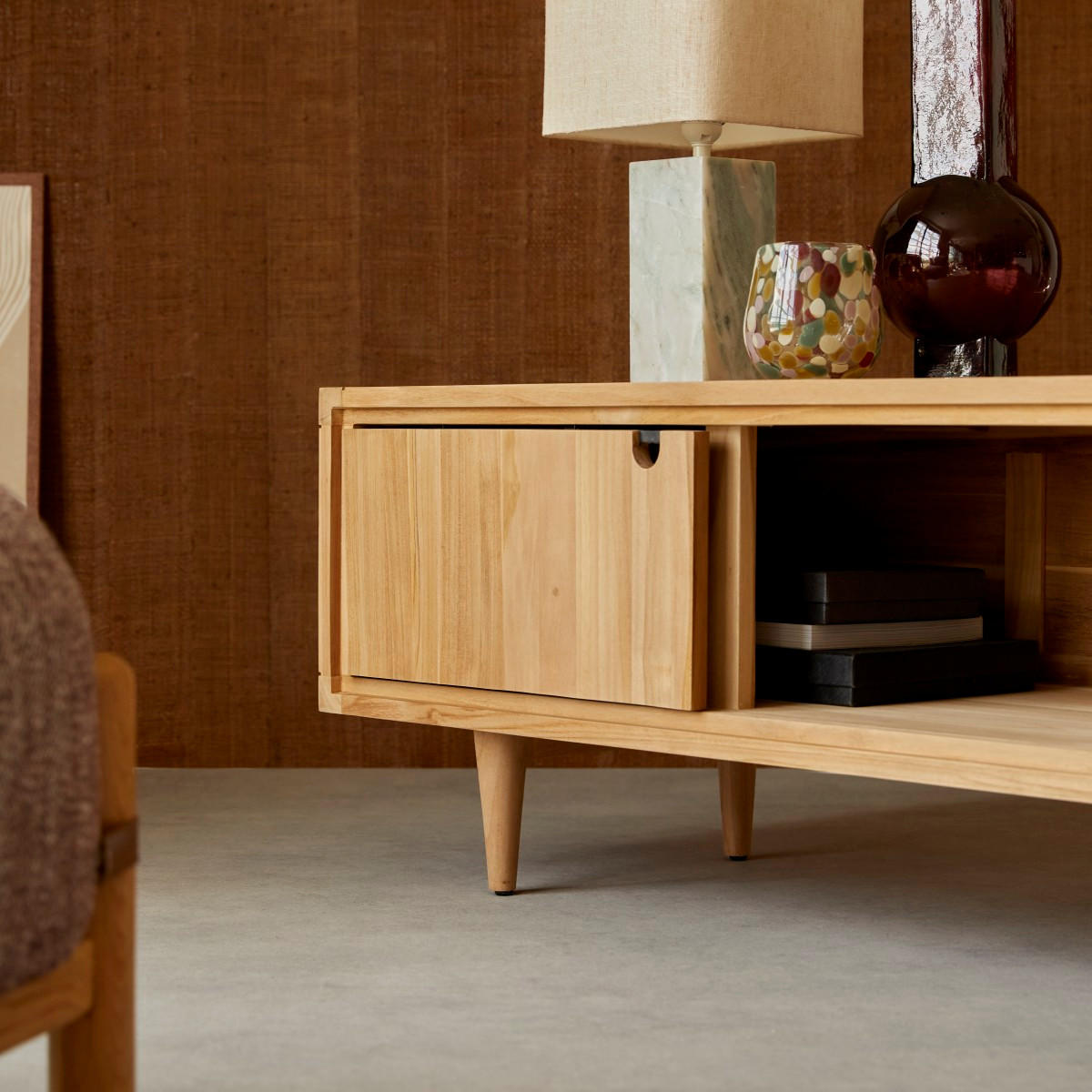 TV-SCHRANK Jonàk Natur aus Teak - Naturfarben, Holz (140/45/45cm) - Tikamoon