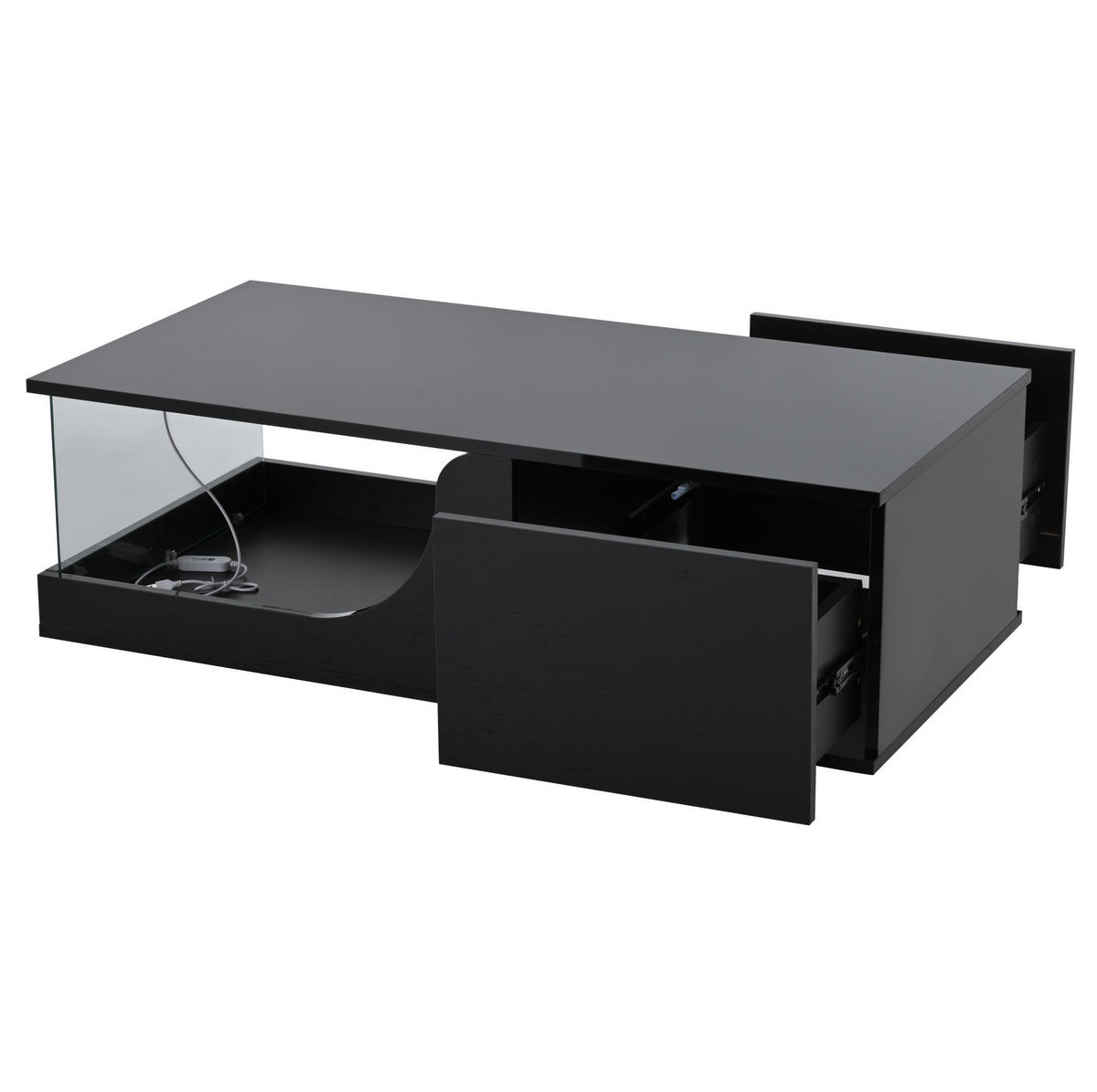 COUCHTISCH 100/50/30 cm mit 2 Schubladen, LED-Beleuchtung und Hartglas-Ablage, Schwarz - Schwarz, Holzwerkstoff (100/50/30cm) - Redom