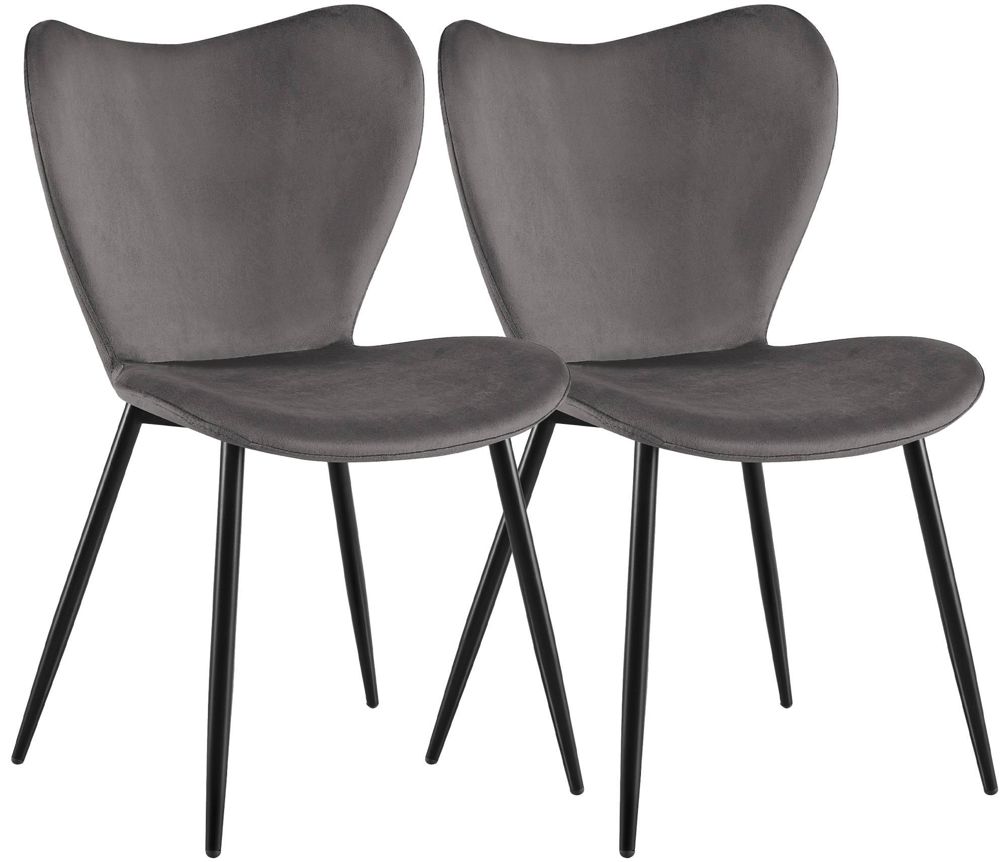 ESSZIMMERSTUHL 2 Samt Dunkelgrau - Dunkelgrau/Schwarz, Textil/Metall (50/80/58cm) - CLP