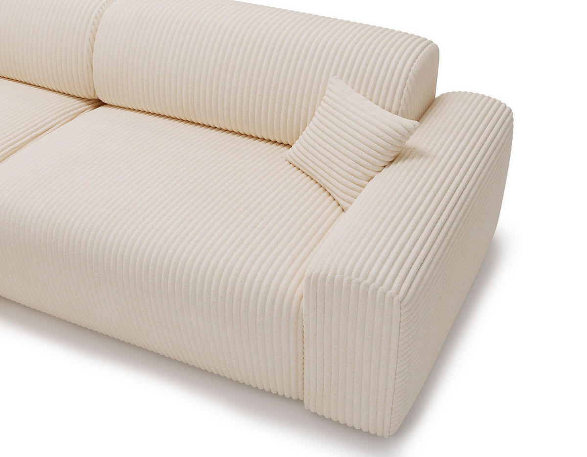 ECKSOFA mit Longchair - Cord - Creme/Schwarz, Kunststoff/Textil (284/178cm) - home24