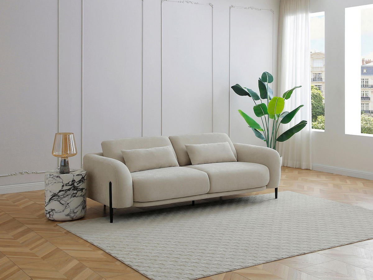 SOFA 3-Sitzer mit verstellbarer Rückenlehne - Stoff Beige - ARAVIO - Beige, Textil (102/100/210cm) - Vente-Unique