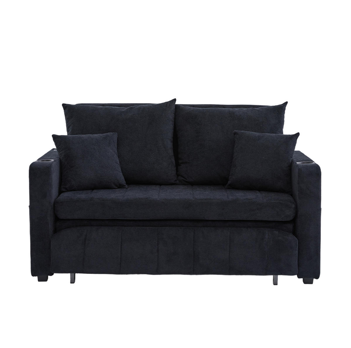 SOFA ausziehbar 139 x 83 x 58 cm Chenille Schwarz - Schwarz, Holzwerkstoff (139/83/73cm) - Meubliv