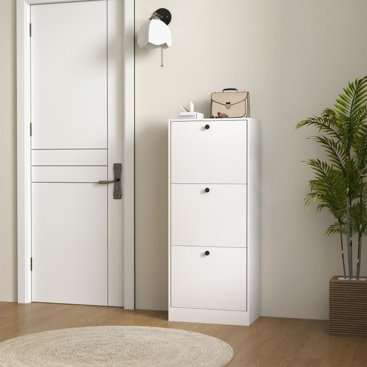 SCHUHSCHRANK mit 3 Klappen 47/28/115 cm, platzsparend in Weiß - Weiß, Holzwerkstoff (47/115/28cm) - BEAOK
