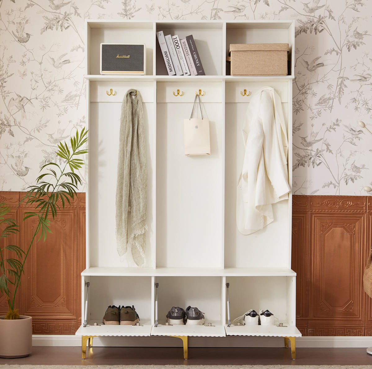 GARDEROBENSET 120/23,5/191,5 cm aus Spanplatte mit Sitzbank und 6 Haken Weiß - Weiß, Holzwerkstoff (40/191/120cm) - Modenvie