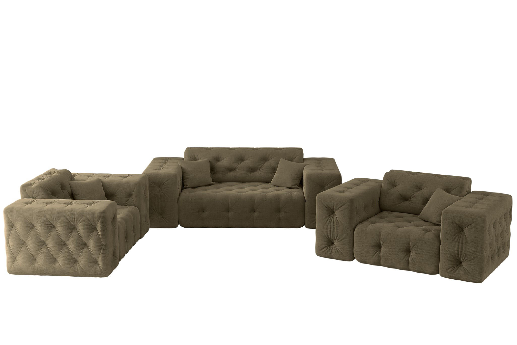 SOFASET Chantal In Moly - Grün, Holzwerkstoff/Textil (186/78/96cm) - Fun Möbel