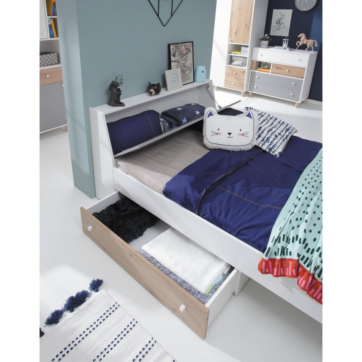 JUGENDBETT Figo mit 1 Schublade, 90x200 cm - Eiche Artisan/Weiß, Holzwerkstoff (90/200cm) - Beautysofa