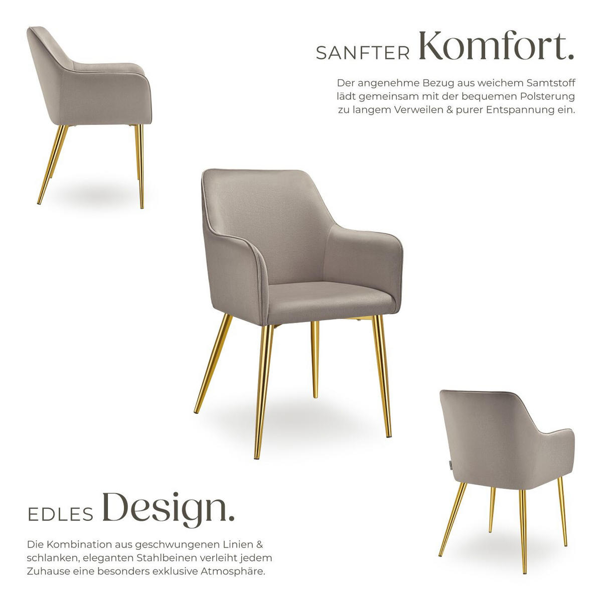 ARMLEHNSTUHL 2er Set Avane 55 x 63 5 x 86 5 cm taupe - Taupe, Textil (55/86.5/63.5cm) - tectake