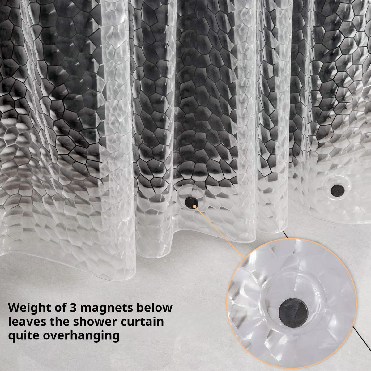 DUSCHVORHANG PEVA Einlage wasserdicht mit Haken und großen Magneten - Transparent, Kunststoff (180/180cm) - MCBOSON