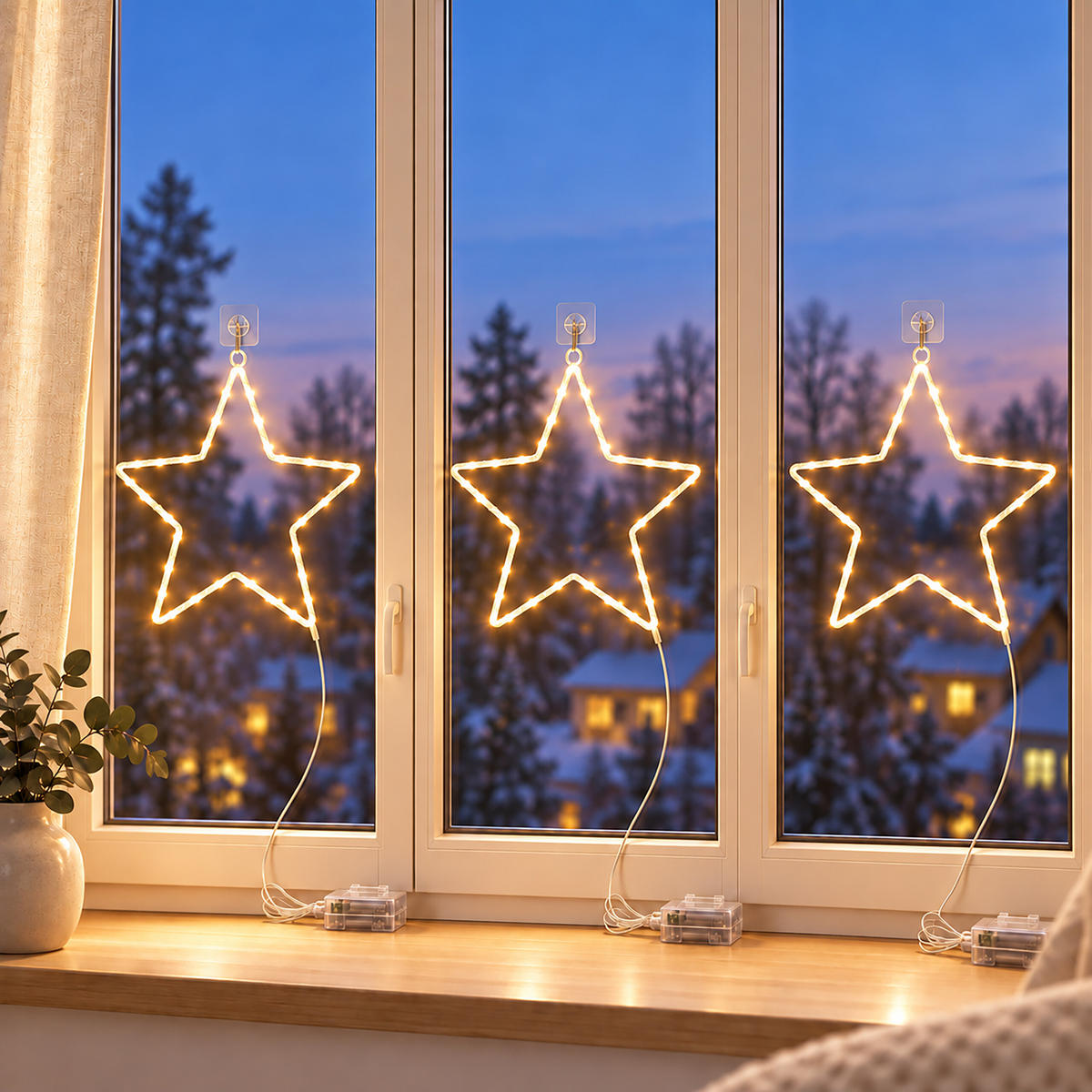 ZVEZDA Bela LED 3-delni-set 30 cm toplo bela - bela, kovina/umetna masa (29/30/2cm) - Relaxdays