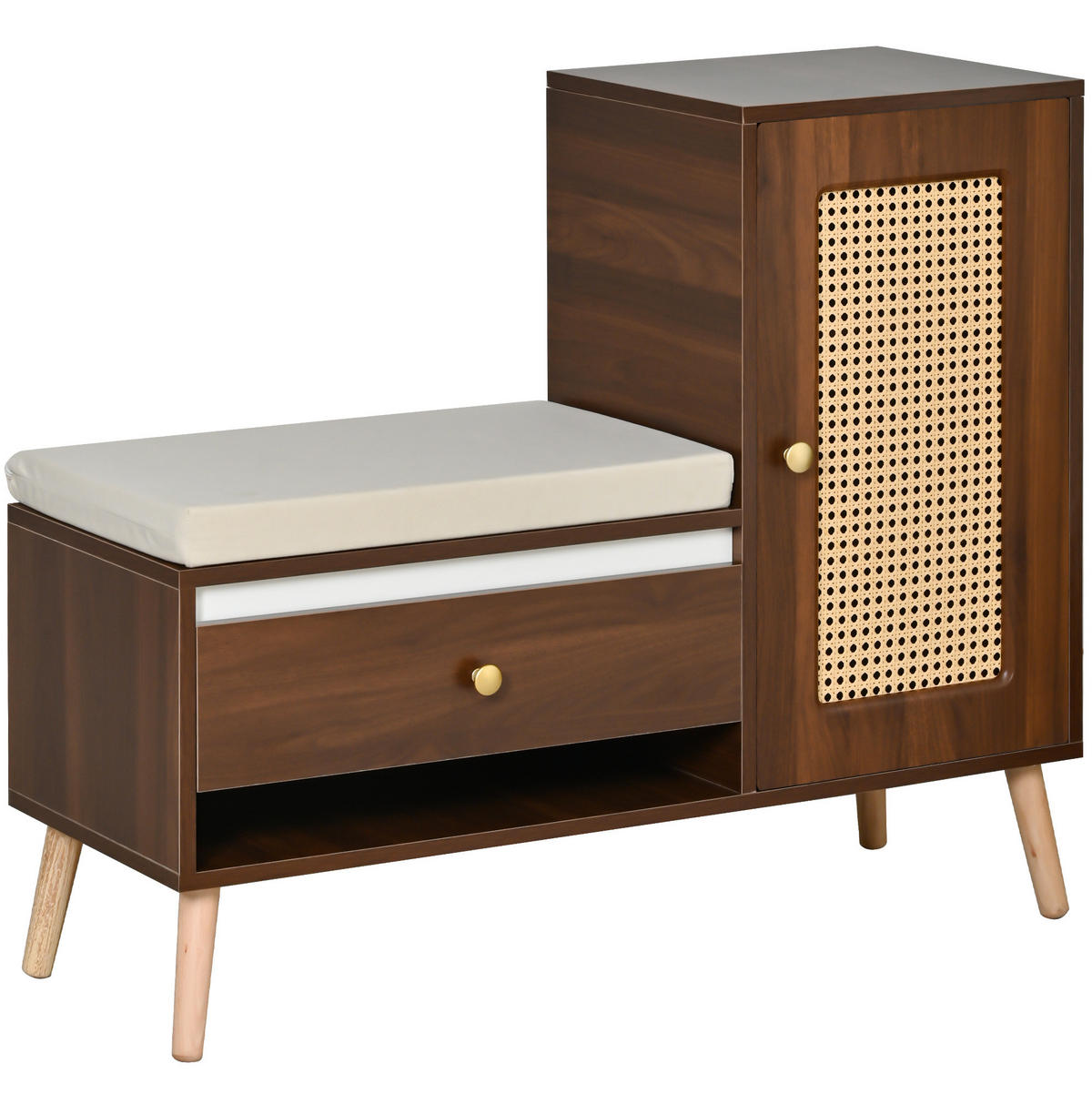 SCHUHSCHRANK 95,5/35/80,5 cm Nussbaum aus MDF und Spanplatte mit Sitzkissen - Naturfarben, Holzwerkstoff (95.5/80.5/35cm) - OKWISH